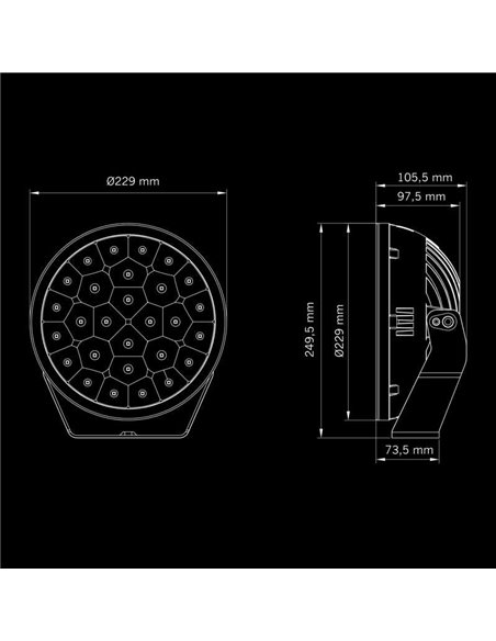 Faro LED de largo alcance YUKON 2.0 9" SPOT 113W, 10.000Lm, 1074m, 50 puntos de luz, ECE R149 y R10