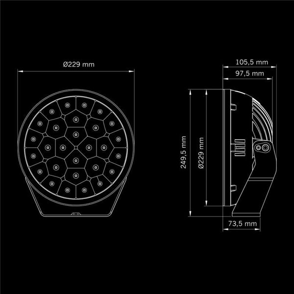 Farol de longo alcance Yukon 2.0 LED Spot de 9", 113 W, 10.000 lm, 1.074 m, 50 pontos de feixe, ECE R149 e R10