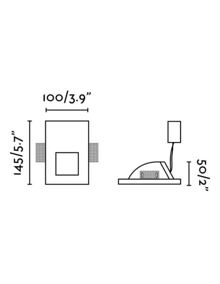Medidas Empotrable LED de Pared Blanco Mate PLAS SQ 1W 3000K Corte 155x110mm Diseño en Yeso