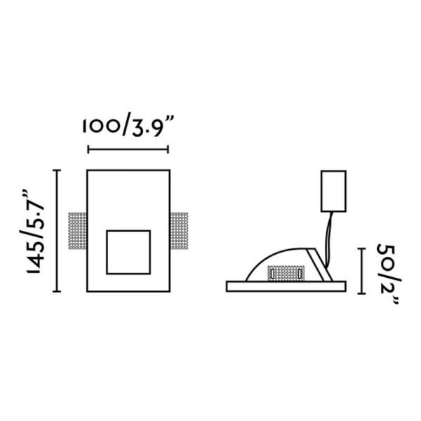 Medidas Empotrable LED de Pared Blanco Mate PLAS SQ 1W 3000K Corte 155x110mm Diseño en Yeso
