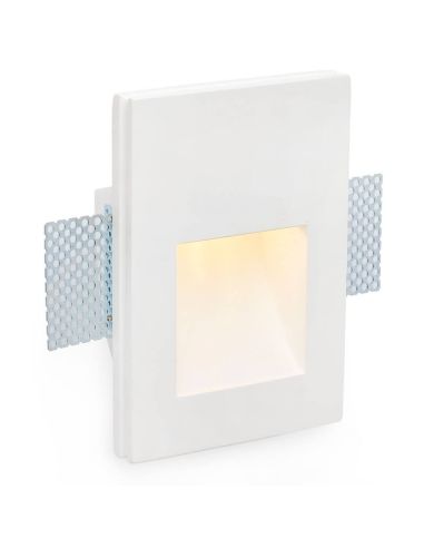 Luminária de embutir LED de parede, branco fosco, PLAS SQ 1W, 3000K, corte 155x110 mm, design em gesso