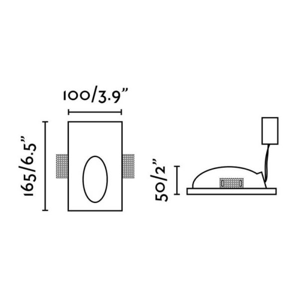 Dimensions Applique LED Encastrable PLAS Ovale Blanc Mat 1W 3000K – Coupe 175x110mm | Conception en plâtre