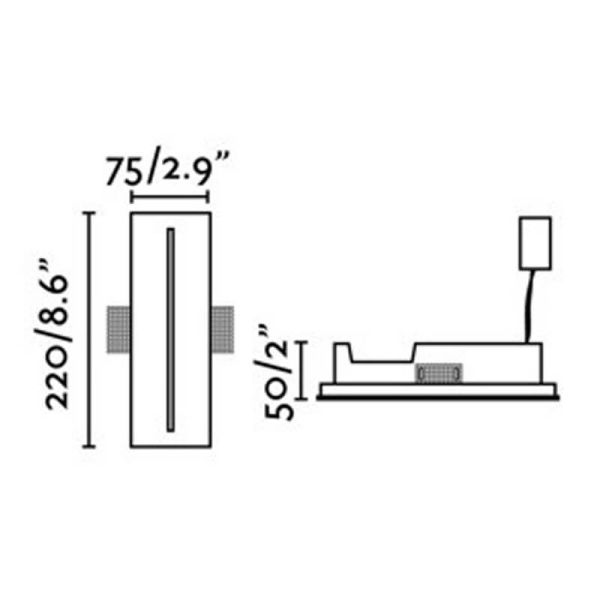 Dimensions Applique LED Encastrable PLAS Linéaire Blanc Mat 1W 3000K – Coupe 231x85mm | Conception en plâtre