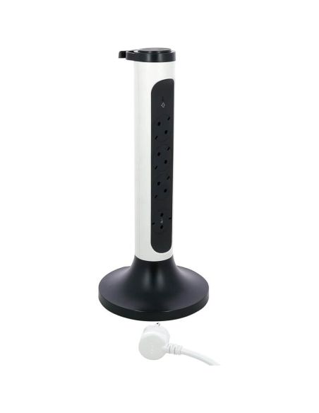 Legrand Base Múltipla Vertical 4 Tomadas Giratórias 2P+T com Proteção e Cabo ON/OFF – 2m | Branco e preto