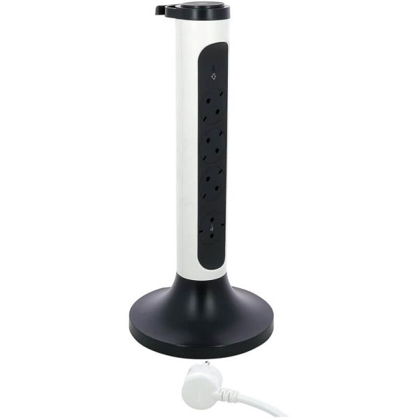 Base Múltiple Vertical Legrand 4 Tomas 2P+T Giratorias con Protección y ON/OFF – Cable 2m | Blanca y Negra
