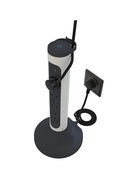 Legrand Base Múltipla Vertical 4 Tomadas Giratórias 2P+T com Proteção e Cabo ON/OFF – 2m | Branco e preto