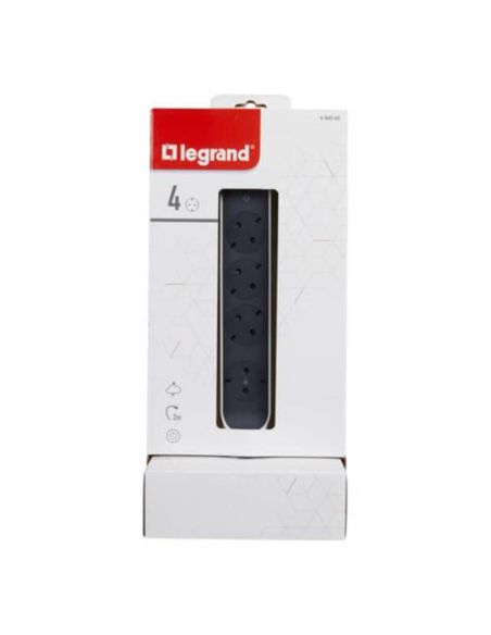 Caja Base Múltiple Vertical Legrand 4 Tomas 2P+T Giratorias con Protección y ON/OFF – Cable 2m | Blanca y Negra