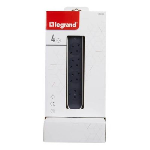 Caja Base Múltiple Vertical Legrand 4 Tomas 2P+T Giratorias con Protección y ON/OFF – Cable 2m | Blanca y Negra