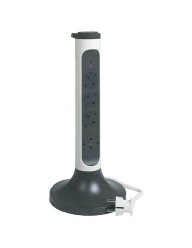Legrand Base Múltipla Vertical 4 Tomadas Giratórias 2P+T com Proteção e Cabo ON/OFF – 2m | Branco e preto