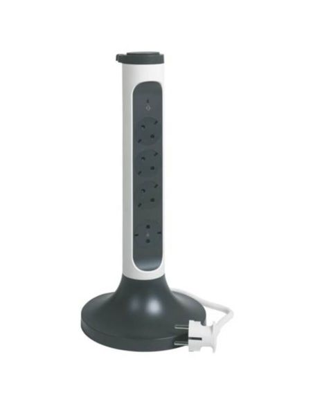 Base Múltiple Vertical Legrand 4 Tomas 2P+T Giratorias con Protección y ON/OFF – Cable 2m | Blanca y Negra
