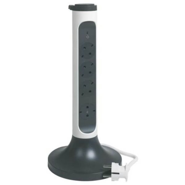 Base Múltiple Vertical Legrand 4 Tomas 2P+T Giratorias con Protección y ON/OFF – Cable 2m | Blanca y Negra