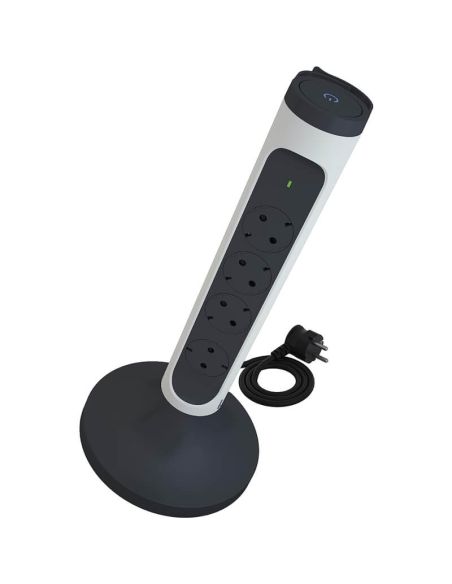 Legrand Base Múltipla Vertical 4 Tomadas Giratórias 2P+T com Proteção e Cabo ON/OFF – 2m | Branco e preto