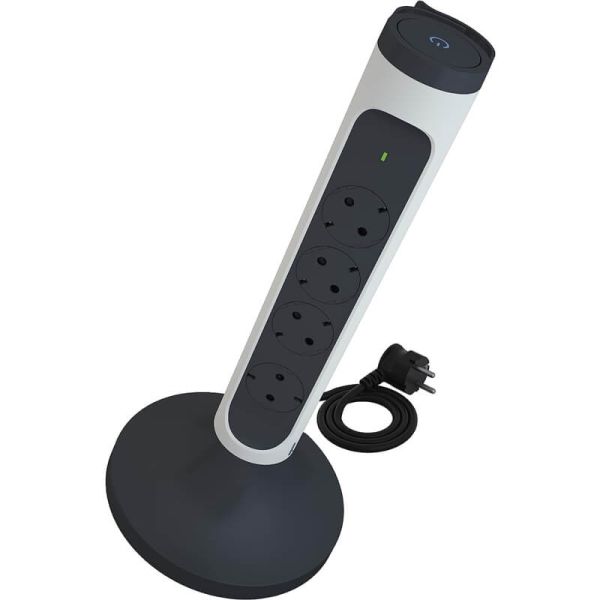 Base Múltiple Vertical Legrand 4 Tomas 2P+T Giratorias con Protección y ON/OFF – Cable 2m | Blanca y Negra