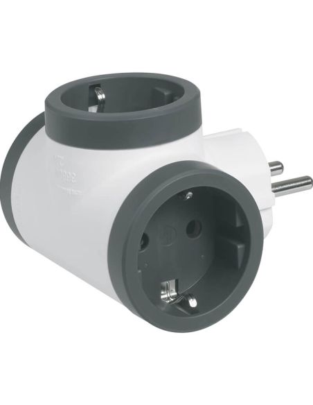 Adaptador Triple Legrand 3 Tomas 2P+T Entrada Lateral – 16A 230V | Blanco y Negro 694520