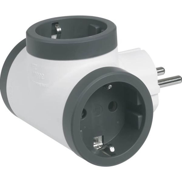 Adaptador Triple Legrand 3 Tomas 2P+T Entrada Lateral – 16A 230V | Blanco y Negro 694520