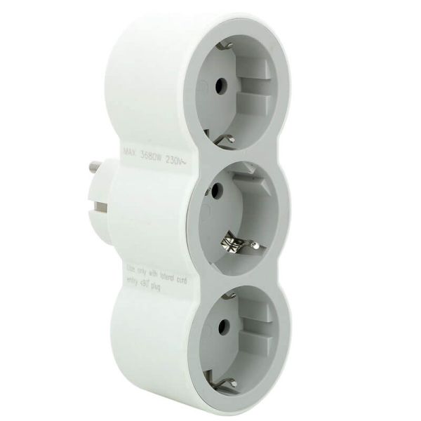 Adaptador triplo Legrand 3 tomadas 2P+T entrada frontal – 16A 230V | Branco e Cinza Claro 694518