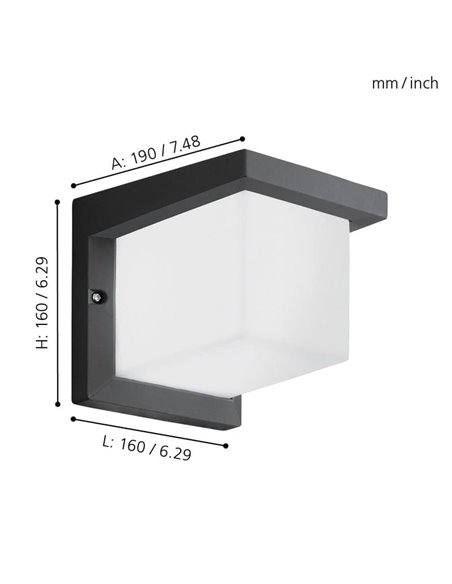 Aplique de pared LED exterior DESELLA 1, cubierta cuadrada 10W 1200Lm 3000K, IP55