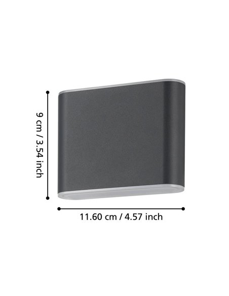 Applique murale LED anthracite GRUTTI 115 mm, 2,9 W, 640 lm, CTT 3 000 K/4 000 K/6 500 K, IP65