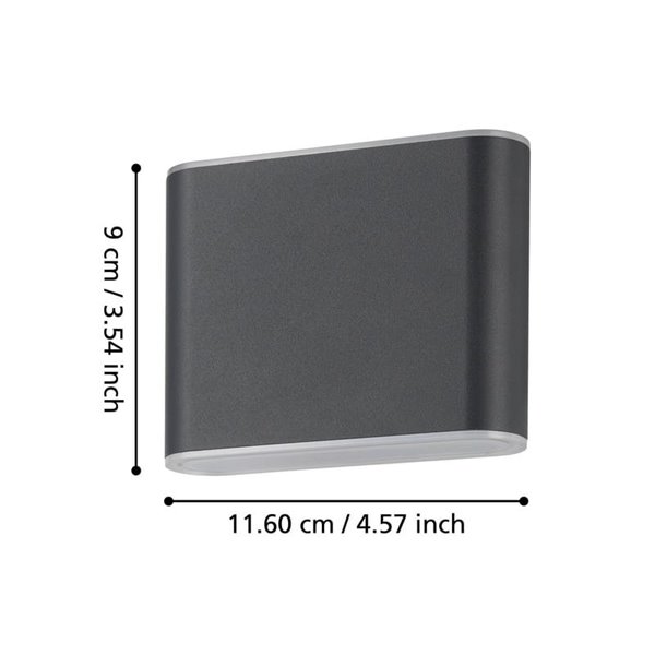 Aplique de pared LED alargado antracita GRUTTI 115mm, 2,9W 640Lm CTT 3000K/4000K/6500K, IP65
