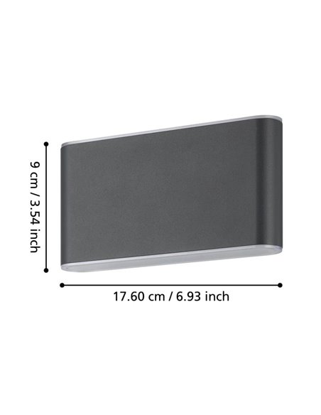 Aplique de pared LED dimable GRUTTI 175mm, 5,8W 1260Lm CTT 3000K/4000K/6500K, IP65