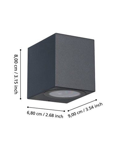 Aplique LED cuadrado de pared JABAGA para exterior, GU10 incluida, 4,6W 400Lm 3000K, IP44