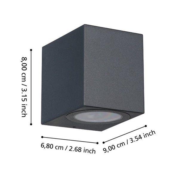 Aplique LED cuadrado de pared JABAGA para exterior, GU10 incluida, 4,6W 400Lm 3000K, IP44