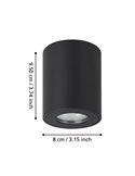 Foco de techo de superficie para exterior redondo TORRECOLA, negro, GU10, IP44