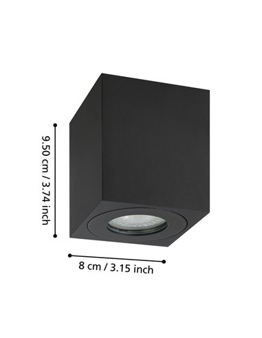 Foco de techo de superficie para exterior cuadrado TORRECOLA, negro, GU10, IP44