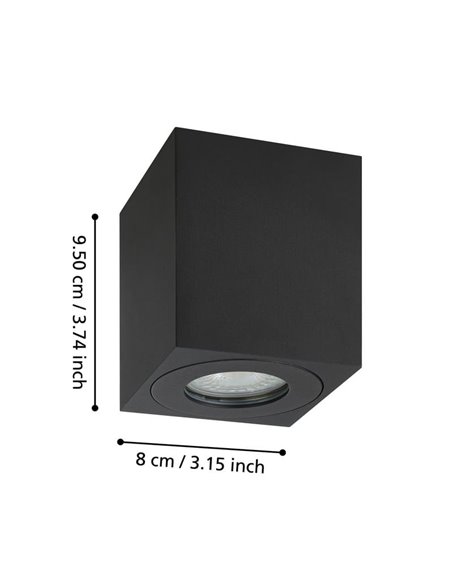Foco de techo de superficie para exterior cuadrado TORRECOLA, negro, GU10, IP44