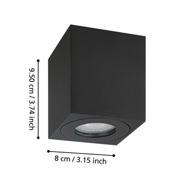 Foco de techo de superficie para exterior cuadrado TORRECOLA, negro, GU10, IP44