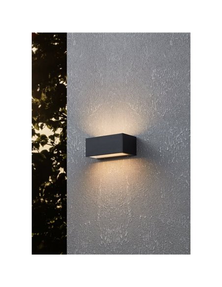 Aplique de pared LED horizontal SPONGANO, negro, 2x5W 1200Lm, 3000K/4000K/5000K/6500K, IP65