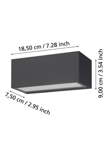 Aplique de pared LED horizontal SPONGANO, negro, 2x5W 1200Lm, 3000K/4000K/5000K/6500K, IP65