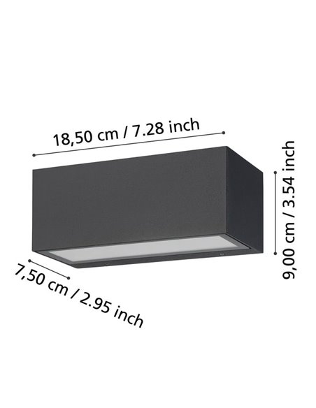 Aplique de pared LED horizontal SPONGANO, negro, 2x5W 1200Lm, 3000K/4000K/5000K/6500K, IP65
