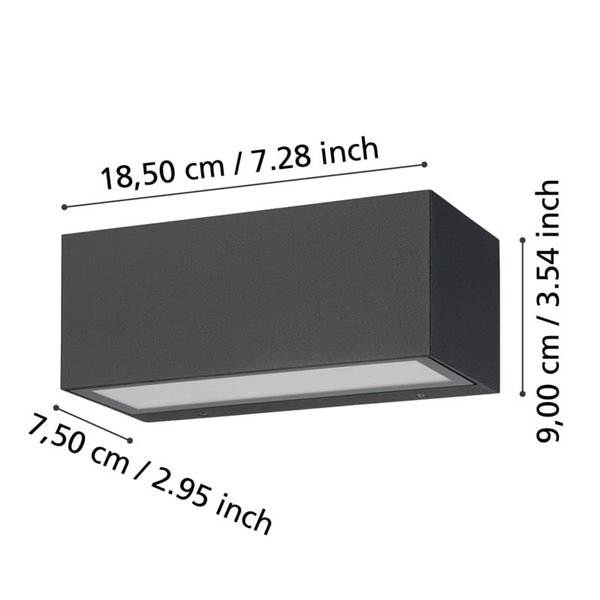 Aplique de pared LED horizontal SPONGANO, negro, 2x5W 1200Lm, 3000K/4000K/5000K/6500K, IP65