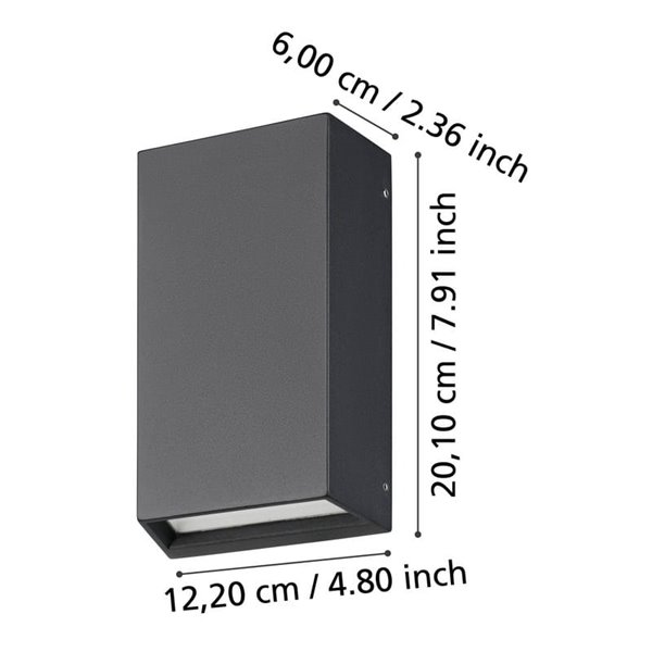 Aplique de pared LED vertical SPONGANO, negro, 2x5W 1200Lm, 3000K/4000K/5000K/6500K, IP65