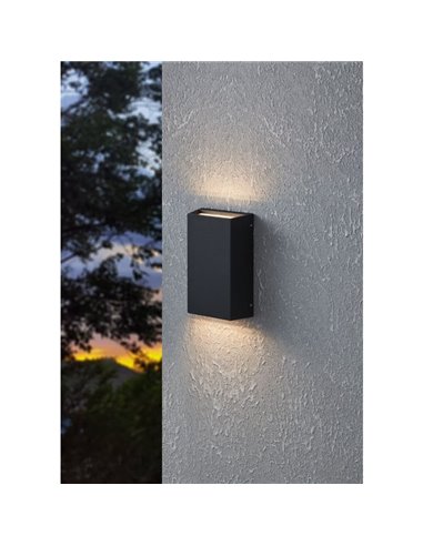 Aplique de pared LED vertical SPONGANO, negro, 2x5W 1200Lm, 3000K/4000K/5000K/6500K, IP65
