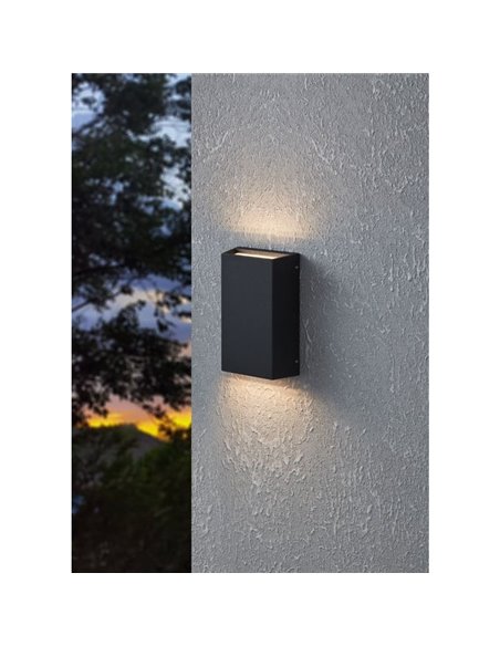 Aplique de pared LED vertical SPONGANO, negro, 2x5W 1200Lm, 3000K/4000K/5000K/6500K, IP65