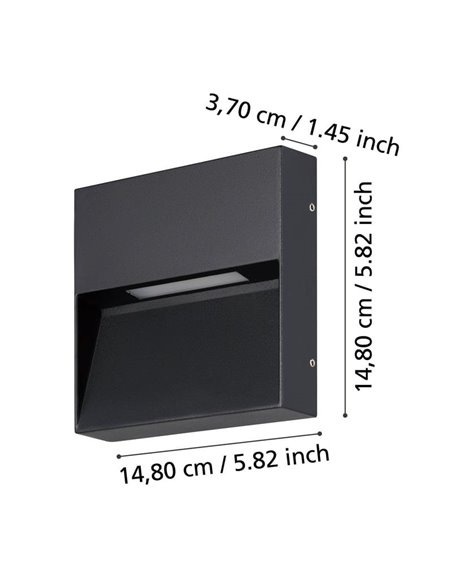 Aplique de pared LED cuadrado MARUGGIO, negro, 4,8W 520Lm, 3000K/4000K/5000K/6500K, IP65
