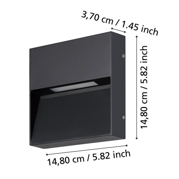 Aplique de pared LED cuadrado MARUGGIO, negro, 4,8W 520Lm, 3000K/4000K/5000K/6500K, IP65