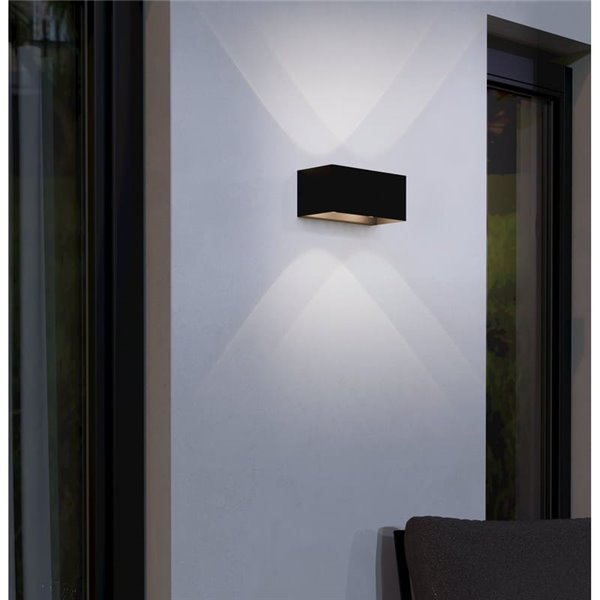 Aplique LED para exterior LESMO, negro con proyección decorativa doble tipo cruz, 4x2,8W 1560Lm 3000K, IP44