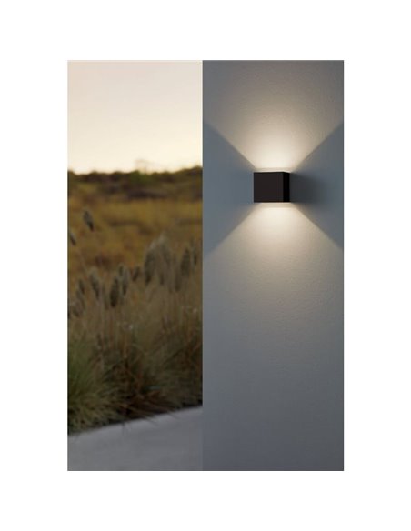 Aplique de pared LED negro CALPINO 3, en forma de cubo 2x2,8W 840Lm 3000K, IP54
