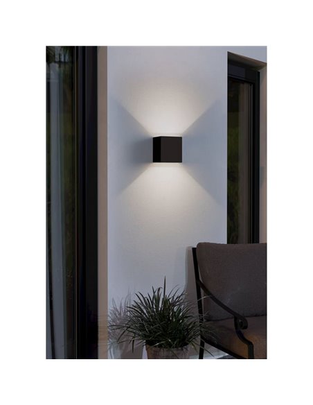 Aplique de pared LED negro CALPINO 3, en forma de cubo 2x2,8W 840Lm 3000K, IP54