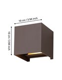 Aplique de pared LED café óxido CALPINO 3, en forma de cubo 2x2,8W 840Lm 3000K, IP54