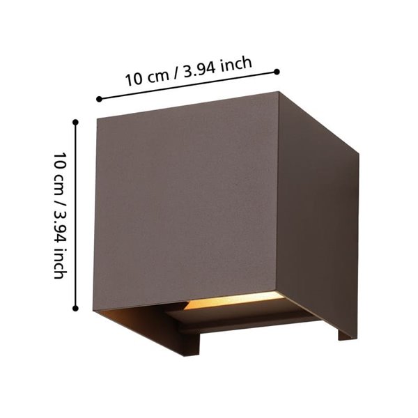 Aplique de pared LED café óxido CALPINO 3, en forma de cubo 2x2,8W 840Lm 3000K, IP54