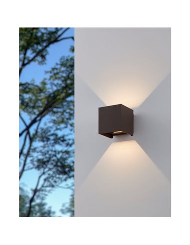 Luminária de parede LED CALPINO 3 marrom ferrugem, em formato de cubo, 2x2,8W, 840Lm, 3000K, IP54