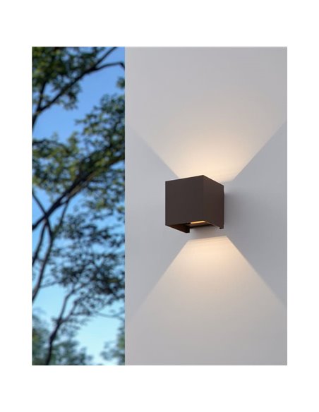 Aplique de pared LED café óxido CALPINO 3, en forma de cubo 2x2,8W 840Lm 3000K, IP54