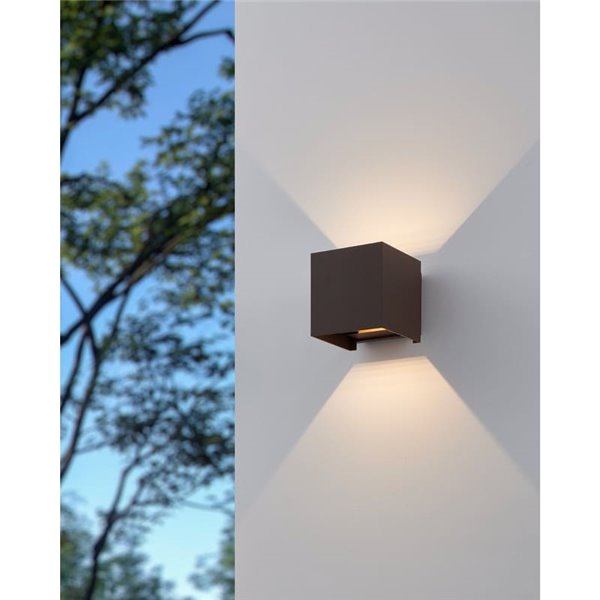 Luminária de parede LED CALPINO 3 marrom ferrugem, em formato de cubo, 2x2,8W, 840Lm, 3000K, IP54