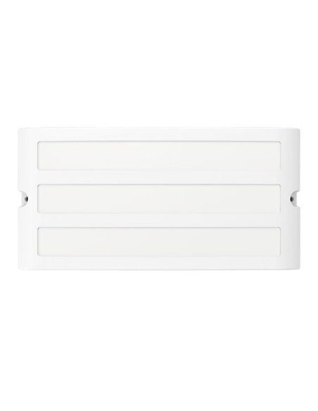 Luminária de parede retangular branca para exterior CAMARDA com luz frontal, superior e inferior, E27, IP54