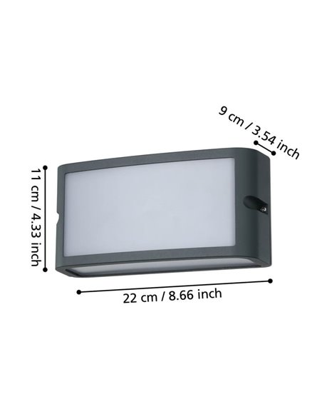 Luminária de parede externa LED CAMARDA antracite, com luz frontal, superior e inferior, 10,5 W 1200 Lm 4000 K, IP54