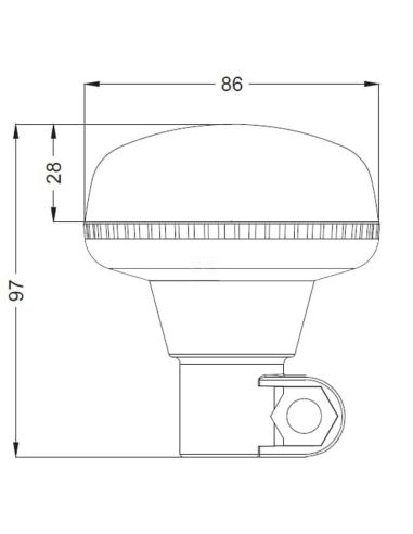 Medidas Rotativo LED Mini Ámbar 12–24V Perfil Bajo – con Poste DIN Ø86x97mm